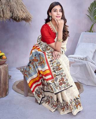 Ethnic motifs printed mysore silk saree 4