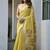 Lemon yellow cotton blend jacquard saree with traditional paithani pallu