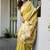 Lemon yellow cotton blend jacquard saree with traditional paithani pallu