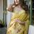 Lemon yellow cotton blend jacquard saree with traditional paithani pallu
