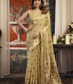 Beige kota silk blend paithani saree with meenakari floral bootis