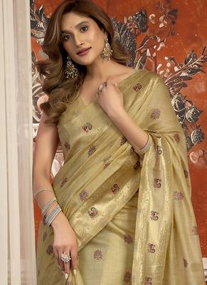 Beige kota silk blend paithani saree with meenakari floral bootis 2