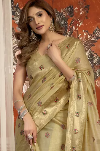 Beige kota silk blend paithani saree with meenakari floral bootis