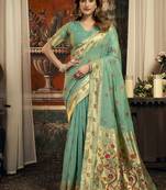 Turquoise kota silk blend paithani saree with meenakari floral bootis