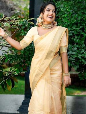 Women zari silk cotton kasavu saree 2