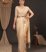 cream silk blend kanjeevaram saree with zari work