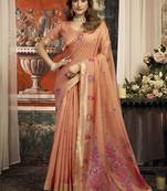 Peach cotton blend saree with meenakari work and unstiched blouse