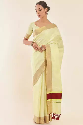 Off-white & gold zari tissue kasavu saree