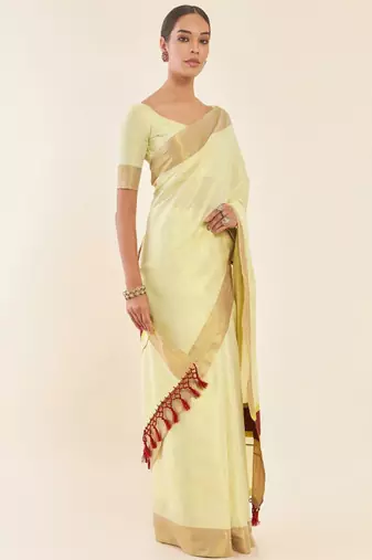 Off-white & gold zari tissue kasavu saree