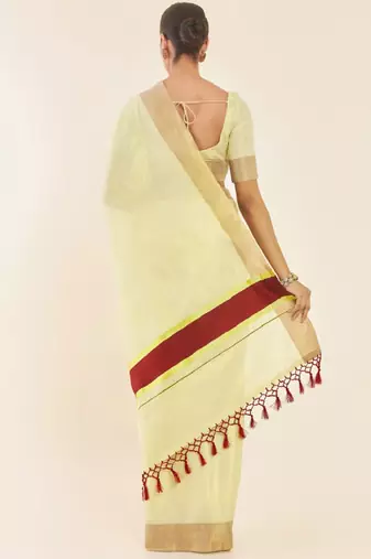 Off-white & gold zari tissue kasavu saree