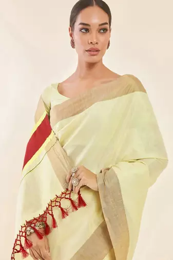 Off-white & gold zari tissue kasavu saree