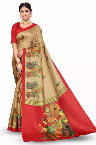 beige kanjeevaram saree with ethnic motif zari work