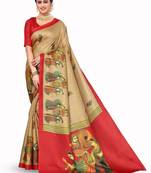 beige kanjeevaram saree with ethnic motif zari work