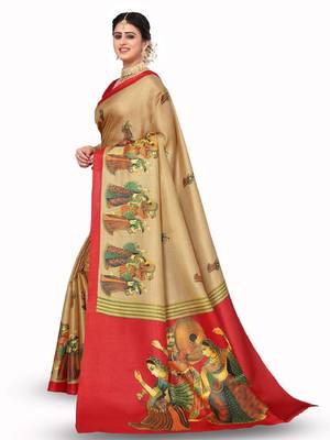 beige kanjeevaram saree with ethnic motif zari work 2