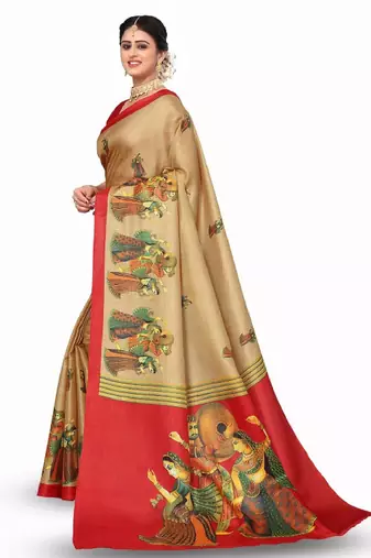 beige kanjeevaram saree with ethnic motif zari work