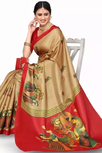 beige kanjeevaram saree with ethnic motif zari work