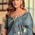 Steel blue cotton blend saree with litchi work & tassels