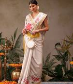 Onam special floral printed kasavu silk saree