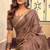 Brown cotton blend saree with litchi work & tassels