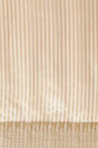 Cream-coloured & golden  striped zari silk cotton solid saree