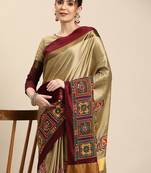 Ethnic motifs kutchi embroidery silk cotton heavy work banarasi saree