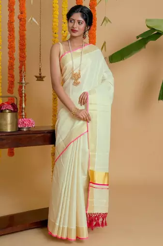 Women woven design zari tissue kasavu saree