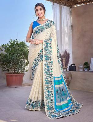 Abstract printed mysore silk saree 1