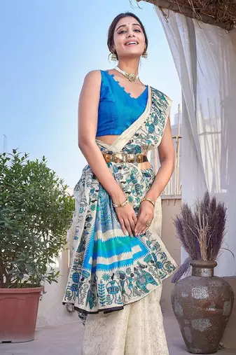 Abstract printed mysore silk saree