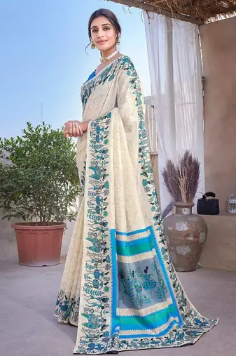 Abstract printed mysore silk saree