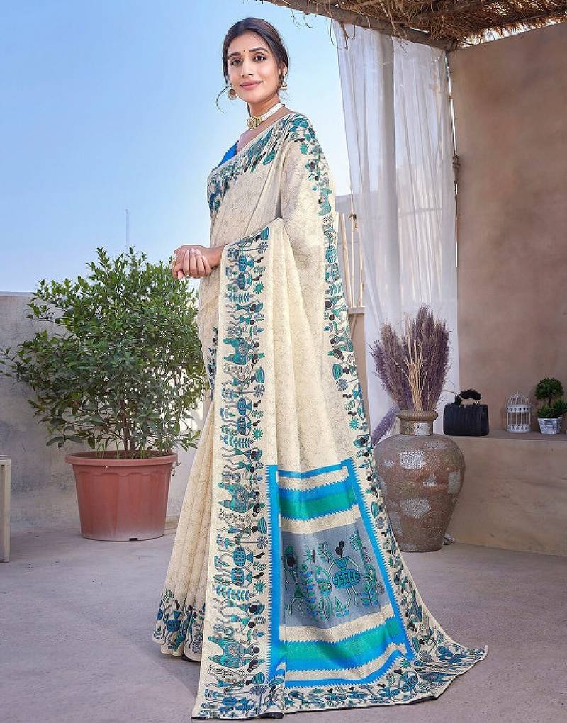 Abstract printed mysore silk saree