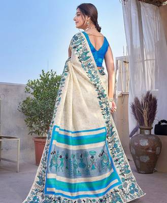 Abstract printed mysore silk saree 4