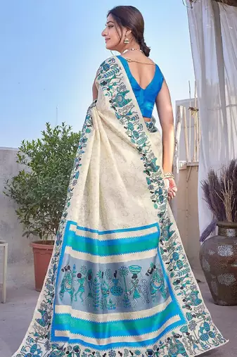 Abstract printed mysore silk saree