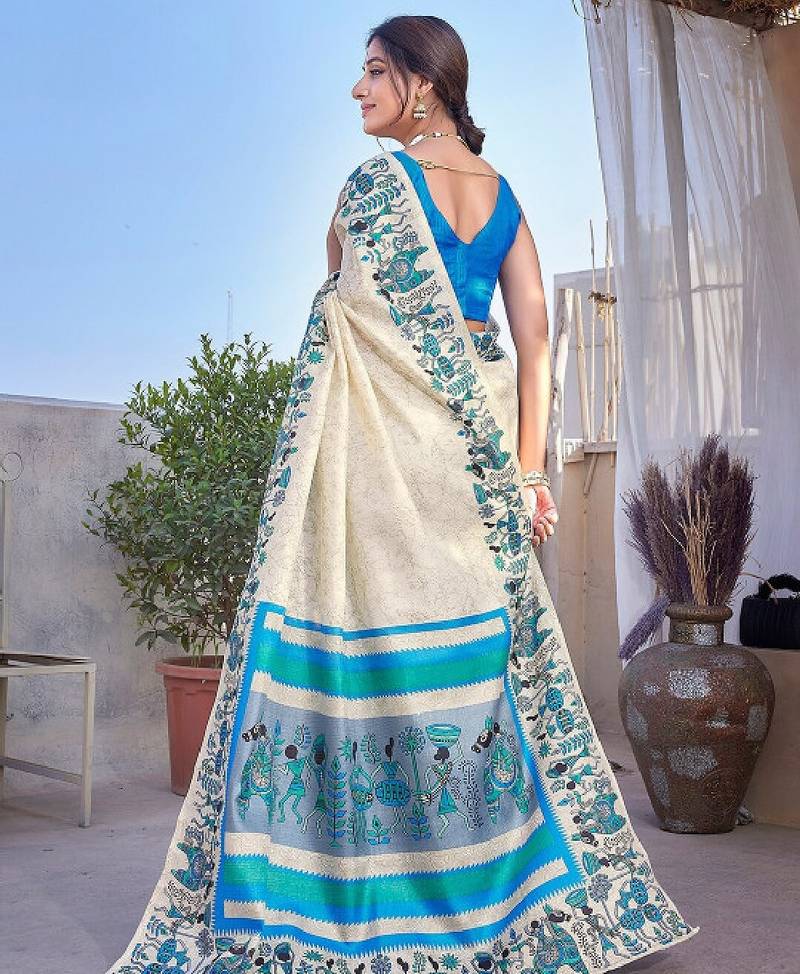 Abstract printed mysore silk saree