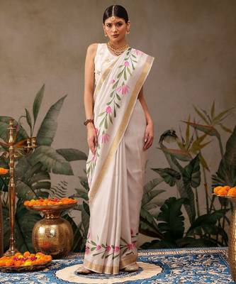 Onam special floral printed kasavu silk saree 1