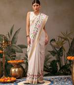Onam special floral printed kasavu silk saree