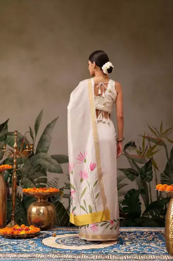 Onam special floral printed kasavu silk saree
