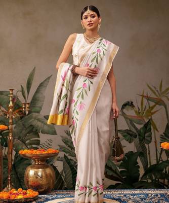 Onam special floral printed kasavu silk saree 3
