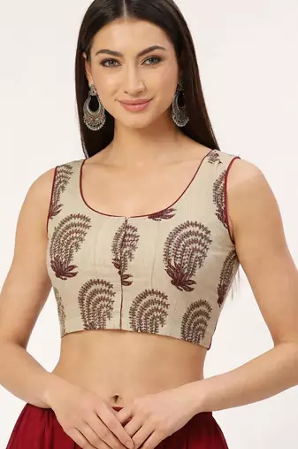 White cotton sanganeri printed non padded blouse