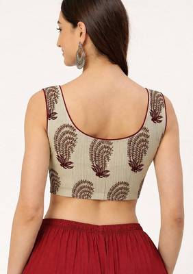 White cotton sanganeri printed non padded blouse 4