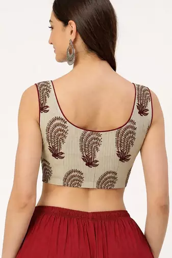 White cotton sanganeri printed non padded blouse