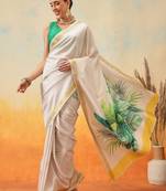 Floral printed zari ready to wear kasavu saree
