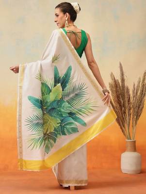 Floral printed zari ready to wear kasavu saree 2