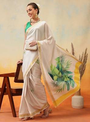 Floral printed zari ready to wear kasavu saree 3