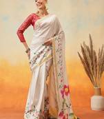 Floral zari art silk ready to wear kasavu saree