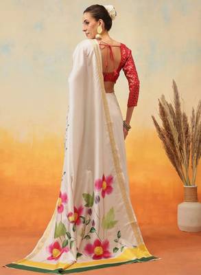Floral zari art silk ready to wear kasavu saree 2