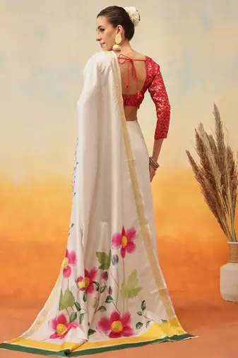 Floral zari art silk ready to wear kasavu saree