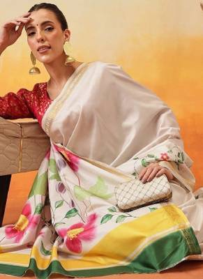 Floral zari art silk ready to wear kasavu saree 3