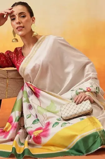 Floral zari art silk ready to wear kasavu saree