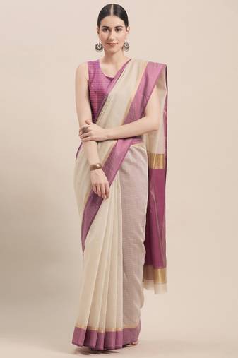 beige cotton saree with zari work design