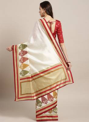 Off-white & maroon solid kasavu saree 2